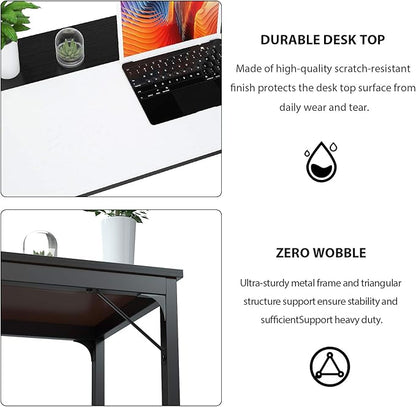 Foxemart 47 Inch Computer Table Sturdy Office Desk, Modern PC Laptop 47” Writing Study Gaming Desk for Home Office Workstation, White and Black