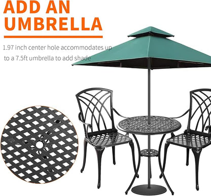 Bistro Set 3 Piece Outdoor,Cast Aluminum Outdoor Bistro Set,All Weather Bistro Table and Chairs Set of 2 with 1.97" Umbrella Hole,Patio Bistro Sets for Garden(Woven Black)