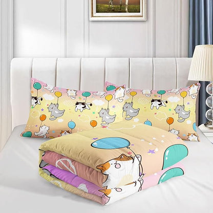 Datura home Kids Comforter Set Cute Cats Printed Pattern Bedding Set with 1 Comforter and 2 Pillowcases for Girls Boys Bedroom All Season(Cat1 Full)