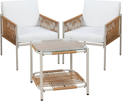 Shintenchi 3 Piece Wicker Patio Furniture Set, Outdoor Furniture Rattan Conversation Set with Two Single Chairs and Coffee Table for Backyard, Balcony, Poolside