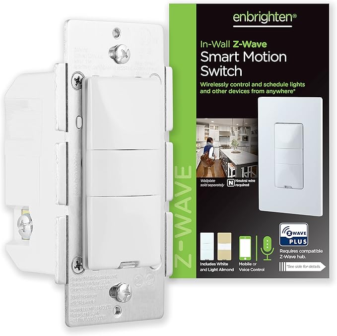 Enbrighten Z-Wave Smart Motion Sensor Light Indoor, On/Off, Vacancy/Occupancy Sensor, Includes White & Almond, Zwave Hub Required, Works with SmartThings, Wink, & Alexa, Smart Light Switch, 26931