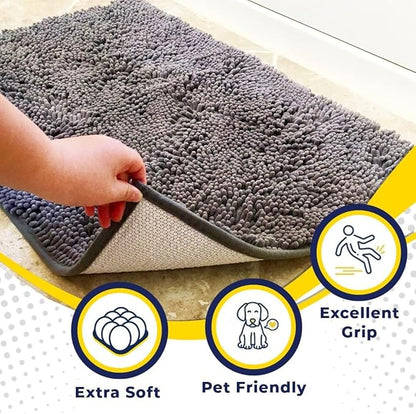 Muddy Mat® Shown on TV – Super Absorbent Microfiber Dog Door Mat for Muddy Paws, Non-Slip Washable Pet Rug, Quick Dry Chenille Entryway Carpet, Machine Washable Indoor Outdoor mat, Grey 60"x48"