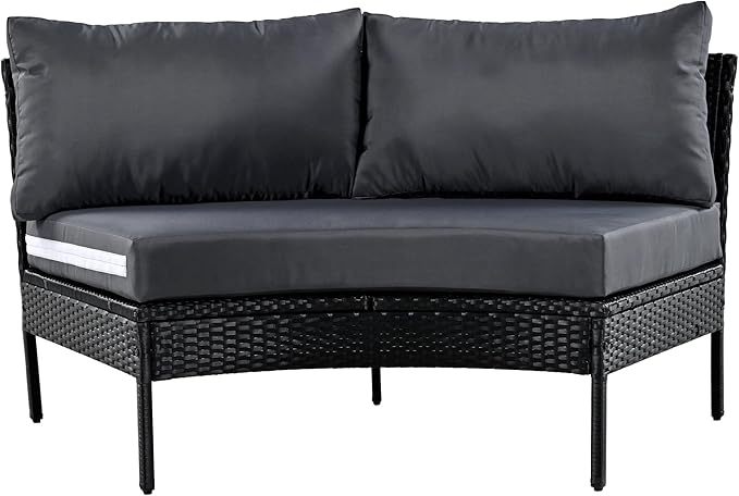 Spa Surround 3 Pieces Outdoor Patio Furniture, Weather Rattan Wicker Sectional Conversation Thick Cushions, Curved Half Moon Seating Group Sofa Set, Zp-Grey