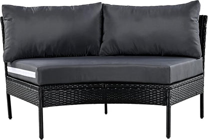 Spa Surround 3 Pieces Outdoor Patio Furniture, Weather Rattan Wicker Sectional Conversation Thick Cushions, Curved Half Moon Seating Group Sofa Set, Zp-Grey