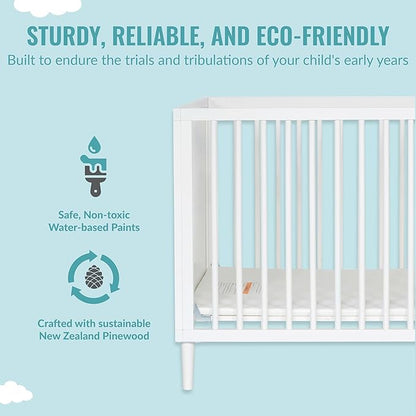 Lucas Mini Modern Crib with Rounded Spindles in White , 39x25.5x33 Inch (Pack of 1)