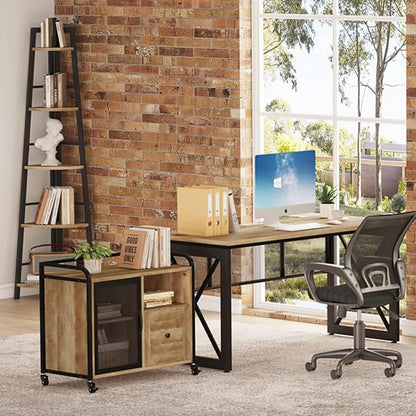 BON AUGURE Filing Cabinet for Home Office, Lateral File Cabinet with Drawer for Letter/ A4 Size, Mobile Printer Stand with Open Storage (Vintage Oak)