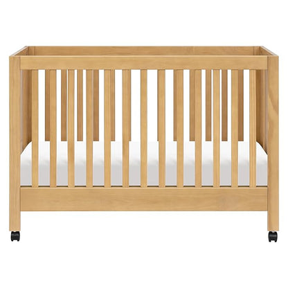 Babyletto Maki Full-Size 2-in-1 Portable Folding Crib with Toddler Bed Conversion Kit in Honey, Greenguard Gold Certified