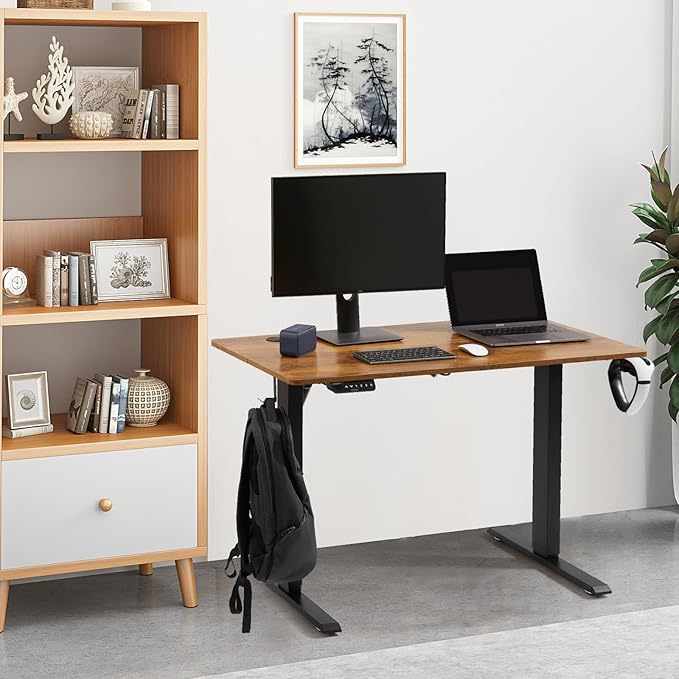 VEVOR Height Adjustable Desk, 47.2 x 23.6 in, 3-Key Modes Electric Standing Desk, Whole Piece Desk Board, Sturdy Dual Metal Frame, Max. Loading 180 LBS Computer Sit Stand up Desk, for Home and Office