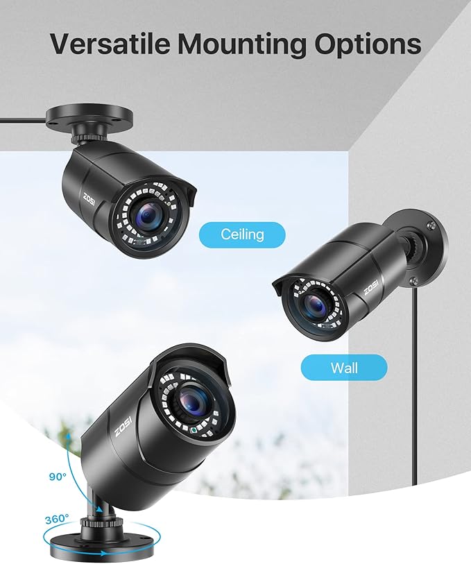 ZOSI 1080P 1920TVL Security Camera Outdoor Indoor,Hybrid 4-in-1 TVI/CVI/AHD/960H CVBS Bullet Cam for Analog Home Office Surveillance DVR CCTV System,IP67 Weatherproof,120ft IR Night Vision,Black
