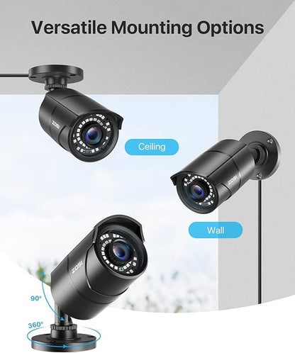 ZOSI 1080P 1920TVL Security Camera Outdoor Indoor,Hybrid 4-in-1 TVI/CVI/AHD/960H CVBS Bullet Cam for Analog Home Office Surveillance DVR CCTV System,IP67 Weatherproof,120ft IR Night Vision,Black