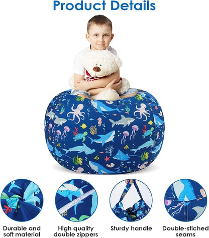 Bean Bag Chair for Kids Stuffed Animal Storage Beanbag Chairs,Toddler Toy Storage Organizer for Girls and Boys,Large 32'' Cover Only（No Filling