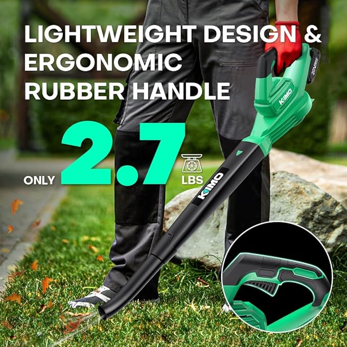 K I M O. Leaf Blower Cordless with Battery and Charger, 2X2.0 Batteries, Extension Tube, 200 CFM 170 MPH Lightweight Cordless Leaf Blower, Battery Operated Leaf Blowers for Lawn Care, Yard|Patio|House