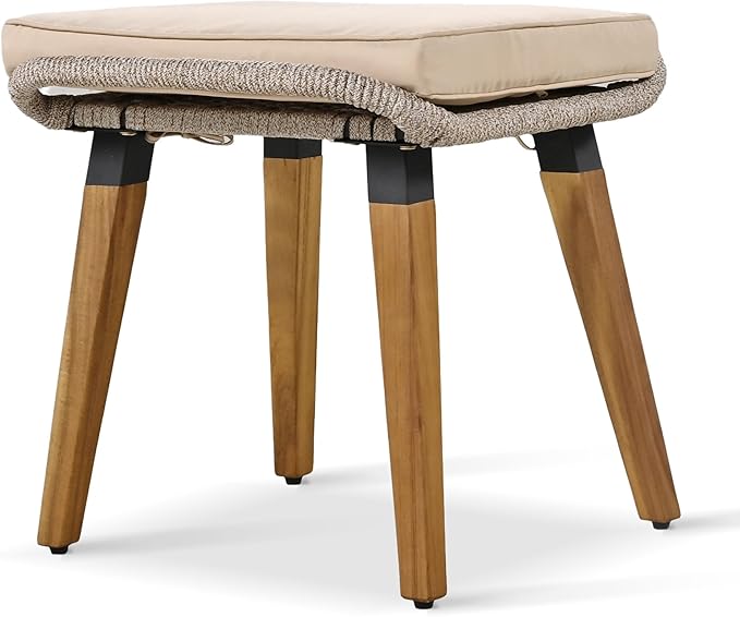 5-Pieces Outdoor Furniture Bistro Set with Wicker Cool Bar Table, Rope Weaving Patio Chairs and Ottomans for Porch Backyard Balcony Poolside, Onesize, Brown
