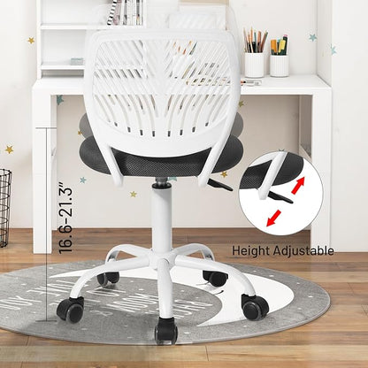 FurnitureR Desk Chair Small Study Chairs Armless for Child Kids Teens, Swivel Rolling Lightweight Task Chair with Wheels and Mesh Padded Cushion, Black/Grey