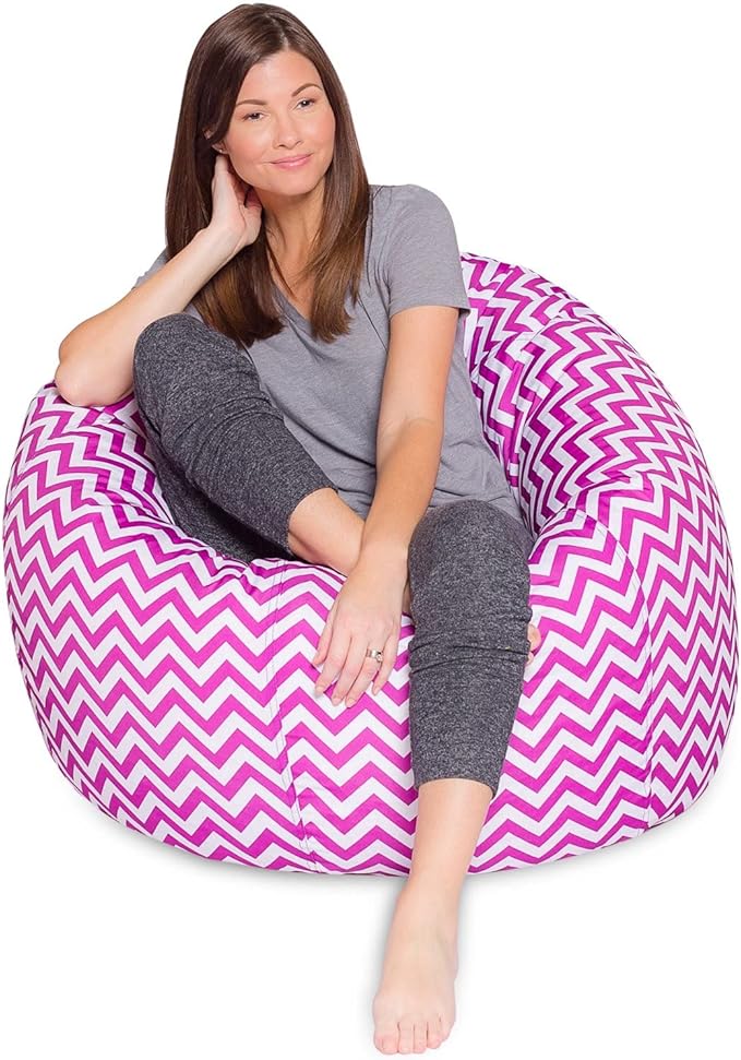 Posh Beanbags Bean Bag Chair, X-Large-48in, Pattern Chevron Purple and White