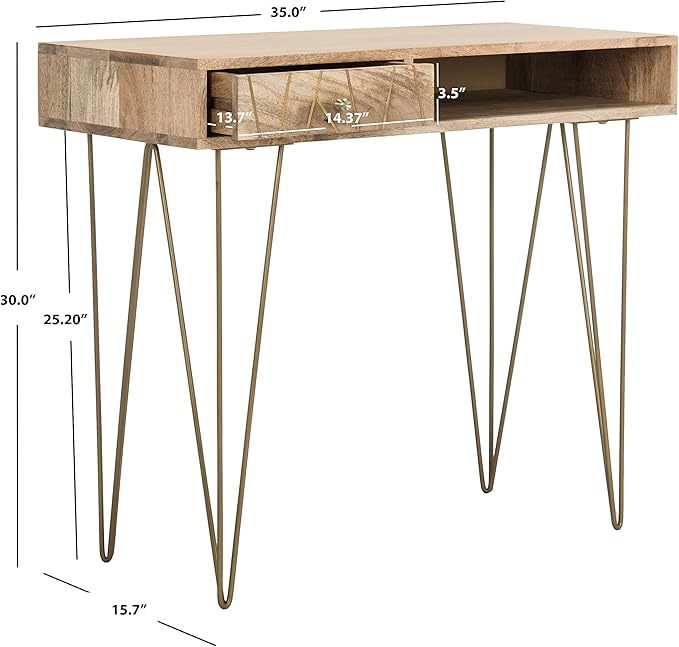 Safavieh Home Office Marigold Modern Natural and Brass 1-drawer Hairpin Leg Desk