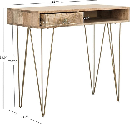 Safavieh Home Office Marigold Modern Natural and Brass 1-drawer Hairpin Leg Desk