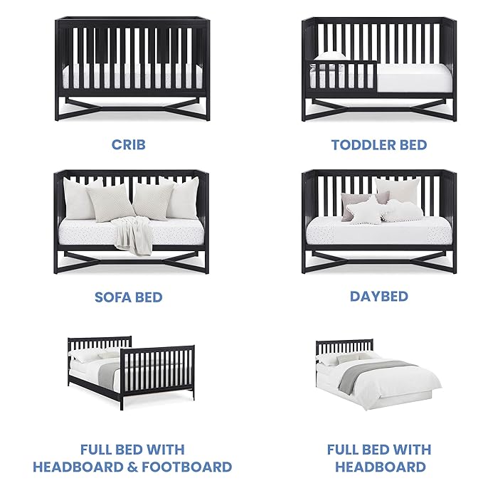 Delta Children Tribeca 4-in-1 Baby Convertible Crib + Simmons Kids Quiet Nights Crib and Toddler Mattress Made from Recycled Water Bottles/GREENGUARD Gold Certified [Bundle], Midnight Grey