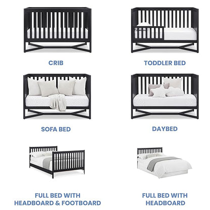 Delta Children Tribeca 4-in-1 Baby Convertible Crib + Simmons Kids Quiet Nights Crib and Toddler Mattress Made from Recycled Water Bottles/GREENGUARD Gold Certified [Bundle], Midnight Grey
