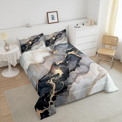 Erosebridal Black Marble Bedding Set King,Black and Grey Marble Comforter Set Men Teens Boys Modern Gray Orange Abstract Art Tie Dye Down Comforter Kids Gothic White Gold Marble Duvet Insert Soft