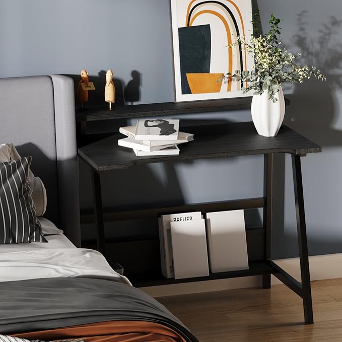 Computer Home Office Desk, 31.5" Desk for Small Spaces with Storage Shelf,Small Computer Desk with Monitor and Bookshelf, Modern Simple Style Laptop Desk