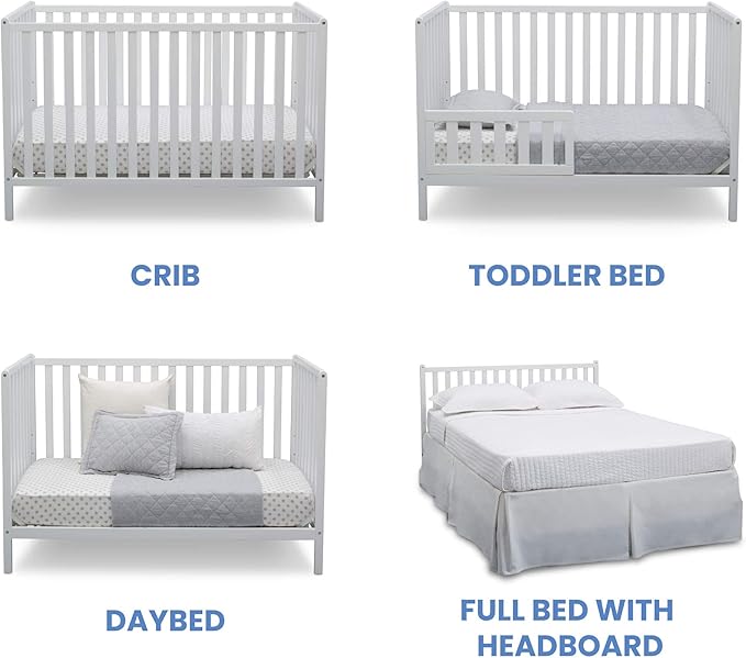 Delta Children Heartland 4-in-1 Convertible Crib, Bianca White + Delta Children Twinkle Galaxy Dual Sided Recycled Fiber Core Crib and Toddler Mattress (Bundle)