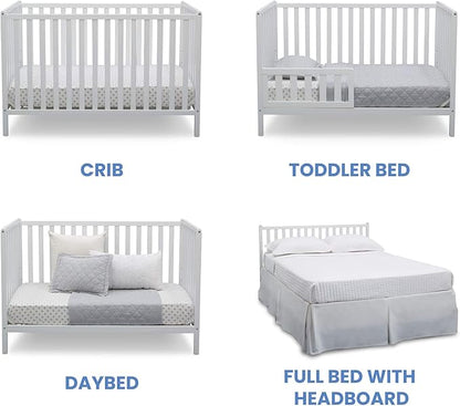 Delta Children Heartland 4-in-1 Convertible Crib, Bianca White + Delta Children Twinkle Galaxy Dual Sided Recycled Fiber Core Crib and Toddler Mattress (Bundle)