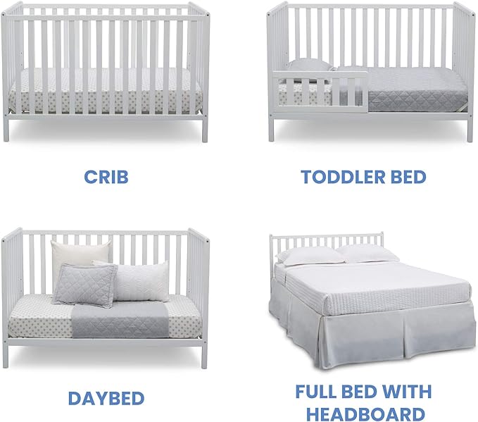 Delta Children Heartland 4-in-1 Convertible Crib Infant Changing Table with Pad + Serta Perfect Start Crib Mattress, Bianca White
