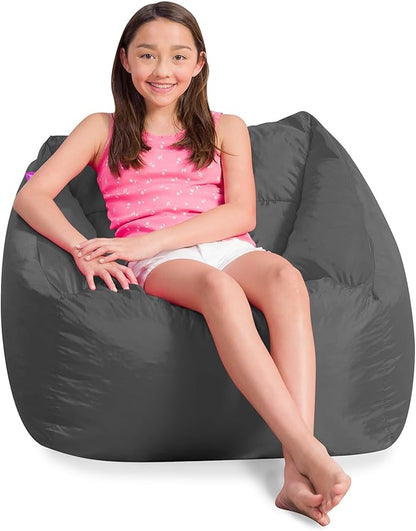 Posh Creations Coronado Bean Bag Boys and Girls Large Chair for Kids, for Gaming and Playrooms, Soft Nylon-Charcoal Gray