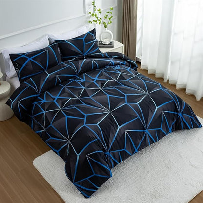NTBED 3D Geometric Comforter Set for Boys Kids, Irregular Diamond Pattern Lightweight Microfiber Bedding Sets All Season (Dark Blue, Twin)