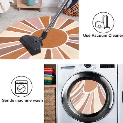 Topotdor Sun Rainbow Round Rug 5.2ft Boho Kids Nursery Rug, Colorful Washable Area Rug Ultra Soft Circle Classroom Rug Non-Slip for Bedroom Living Room Playroom Decor, Orange