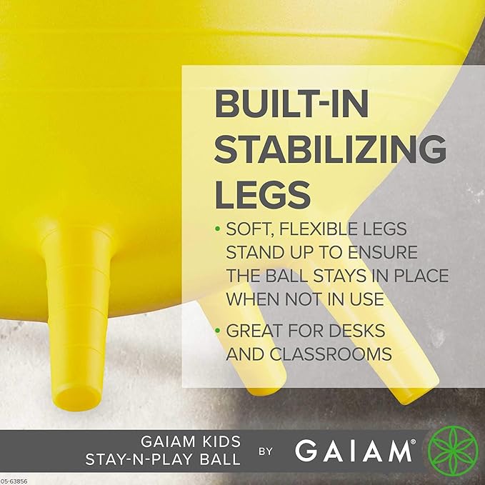 Gaiam Kids Stay-N-Play Children's Balance Ball, Flexible School Chair Active Classroom Desk Alternative Seating, Built-In Stay-Put Soft Stability Legs, Includes Air Pump, 45cm, Purple Miss Sunshine