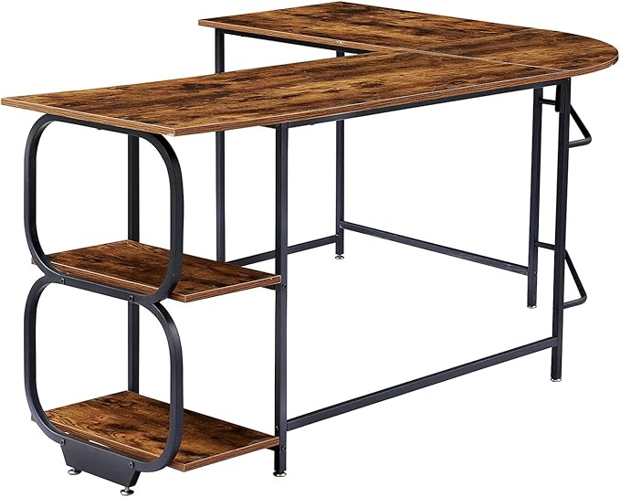 Anivia 68.9" Reversible L Shaped Desk with Storage Shelves - Corner Computer Desks Gaming Table Workstation for Home Office, Writing, Study, Caramel Brown