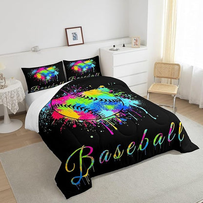 Feelyou Kids Baseball Comforter Set King Size Sports Game Bedding Set for Boys Girls Teens Bedroom Decor Baseball Gaming Comforter Women Men Tie Dye Duvet Set with 2 Pillow Case