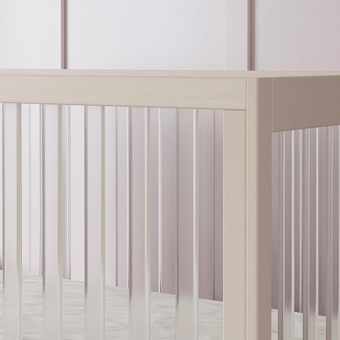 Babyletto Harlow Acrylic 3-in-1 Convertible Crib with Toddler Bed Conversion Kit in Washed Natural with Acrylic Slats, Greenguard Gold Certified