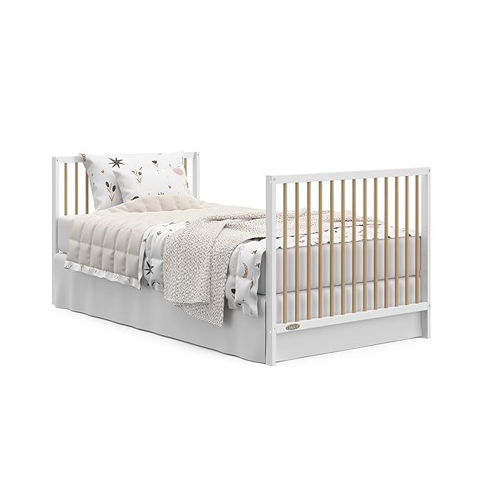 Graco Teddi 4-in-1 Convertible Mini Crib with Bonus Water-Resistant Mattress (White with Driftwood) – GREENGUARD Gold Certified, 2.75-Inch Mattress Included, Convenient Size, Easy 30-Minute Assembly