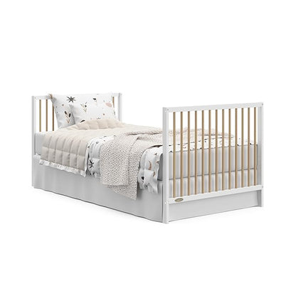 Graco Teddi 4-in-1 Convertible Mini Crib with Bonus Water-Resistant Mattress (White with Driftwood) – GREENGUARD Gold Certified, 2.75-Inch Mattress Included, Convenient Size, Easy 30-Minute Assembly