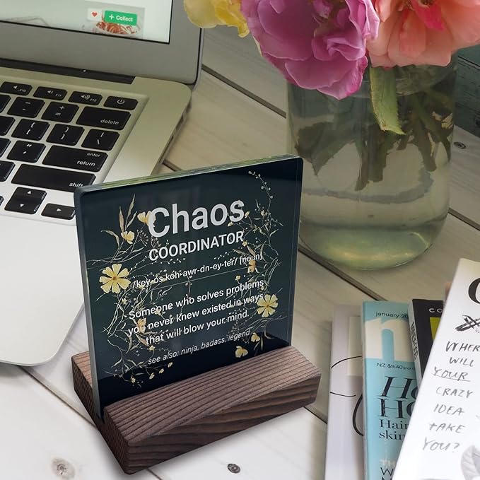 Chaos Coordinator Gifts for Women Office Manager Gifts for Women Desk Accessories for Women Office Funny Chaos Coordinator Desk Sign Cute Desk Accessories Set for Women Office ads2 black