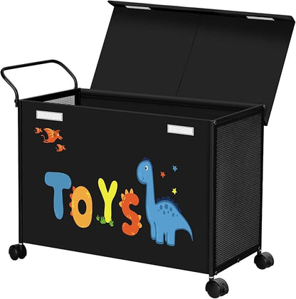 SWTYMIKI Toy Box Toy Storage - 72L Kids Toy Organizer with Wheels Toy Chest Storage Bins with Lids, Toy Boxes for Girls Boys, Stuffed Animals, Clothes, Bedroom, Living Room （Black