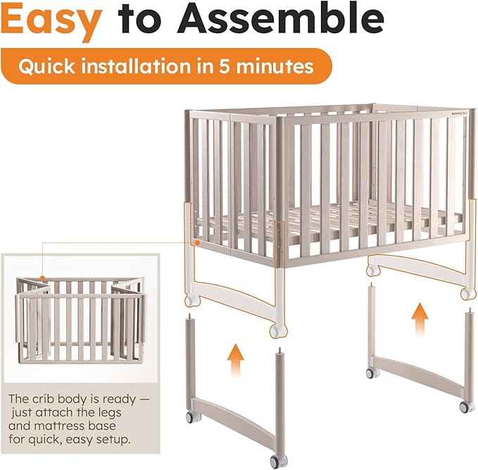 EvoNook 7-in-1 Convertible Mini Crib - Washed White, Portable Folding Baby Mini Crib with 1.5 Inch Mattress, 100% New Zealand Pinewood, 4 Adjustable Mattress Heights