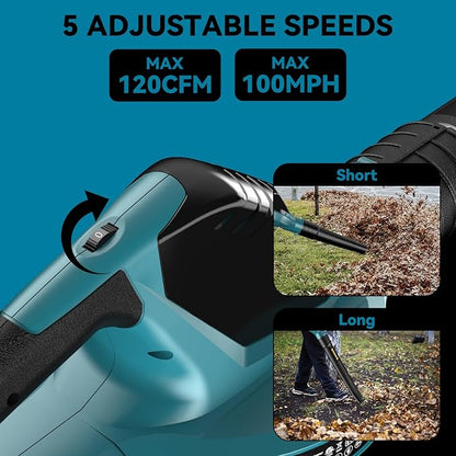 Cordless Leaf Blower for Makita 18V Battery,Handheld Electric Jobsite Air Blower,5 Variable Speed Up to 100MPH,120 CFM Powerful for Lawn Care,Snow Blow,Yard Clean(Battery Not Included)