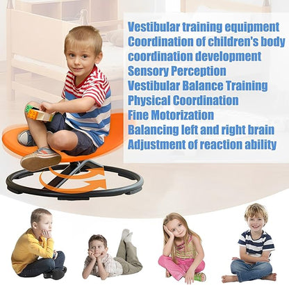 Autism Kids Swivel Chair,Spin Sensory Chair,Kids Spinning Chair,Sit Spin Training Body Coordination,Metal Base Non-Slip Small Desk Chair (Orange)
