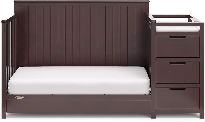 Graco Hadley 5-in-1 Convertible Crib and Changer with Drawer (Espresso) – GREENGUARD Gold Certified, Crib and Changing Table Combo with Drawer, Includes Baby Changing Pad, Converts to Full-Size Bed