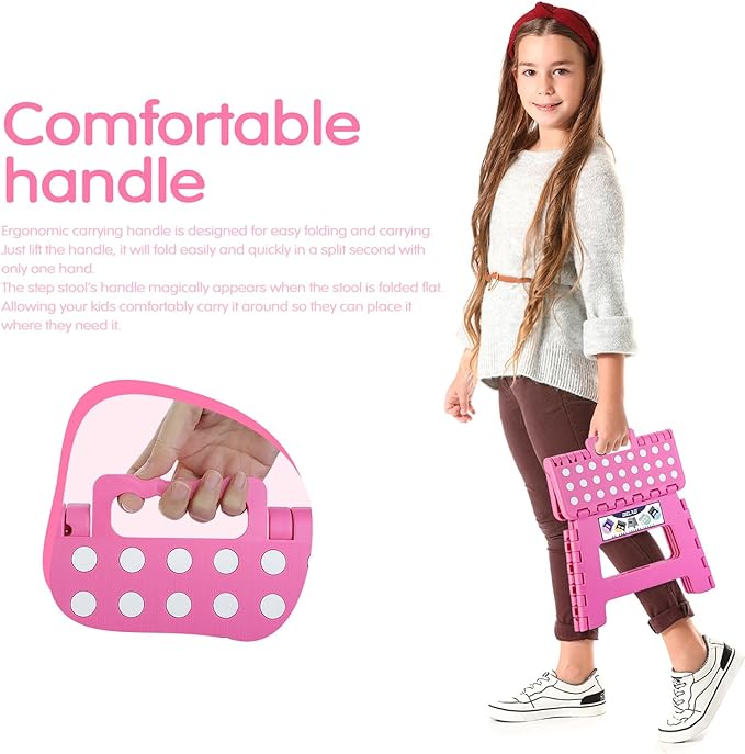 Delxo 9” Folding Step Stool in Pink,1 Pack Premium Heavy Duty Foldable Stool for Kids,Portable Collapsible Plastic Step Stool,Non Slip Folding Stools for Kitchen Bathroom Bedroom