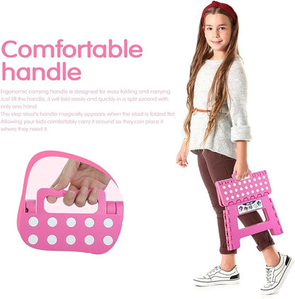 Delxo 9” Folding Step Stool in Pink,1 Pack Premium Heavy Duty Foldable Stool for Kids,Portable Collapsible Plastic Step Stool,Non Slip Folding Stools for Kitchen Bathroom Bedroom