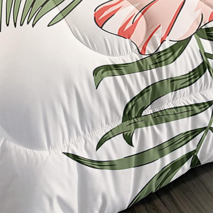 Flamingo Comforter Set Full Size Tropical Flamingo Palm Tree Leaf Pattern Bedding Set Flower Quilted Duvet for Kids Girls Boys Adult with 1 Comforter and 2 Pillowcases