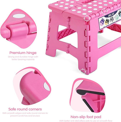 Delxo 9” Folding Step Stool in Pink,1 Pack Premium Heavy Duty Foldable Stool for Kids,Portable Collapsible Plastic Step Stool,Non Slip Folding Stools for Kitchen Bathroom Bedroom