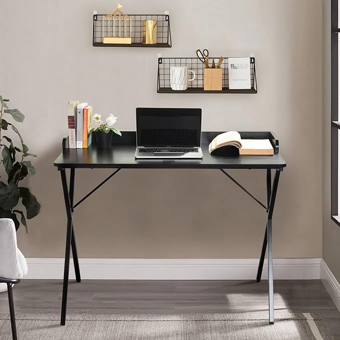 FurnitureR Office Desk, Simple Style Writing Table Computer Study Desk with Baffle, Home Office PC Laptop Table, 47.2 Inches, Black