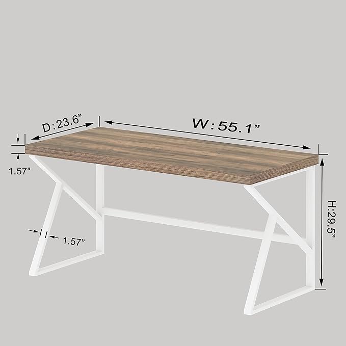 HSH Farmhouse Desk, Modern Home Office Desk, Student Desk for Bedroom Computer Table, Rustic Wood and Metal PC Laptop Computer Desk, Simple Writing Study Gaming Desk Executive Workstation, 55 Inch