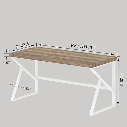 HSH Farmhouse Desk, Modern Home Office Desk, Student Desk for Bedroom Computer Table, Rustic Wood and Metal PC Laptop Computer Desk, Simple Writing Study Gaming Desk Executive Workstation, 55 Inch